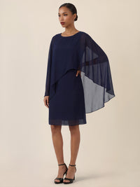 APART Fließendes Chiffonkleid mit Volantärmeln | nachtblau