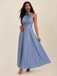 APART Elegantes Satin-Maxikleid mit Rosendetail | rauchblau