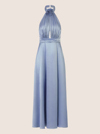 APART Elegantes Satin-Maxikleid mit Rosendetail | rauchblau
