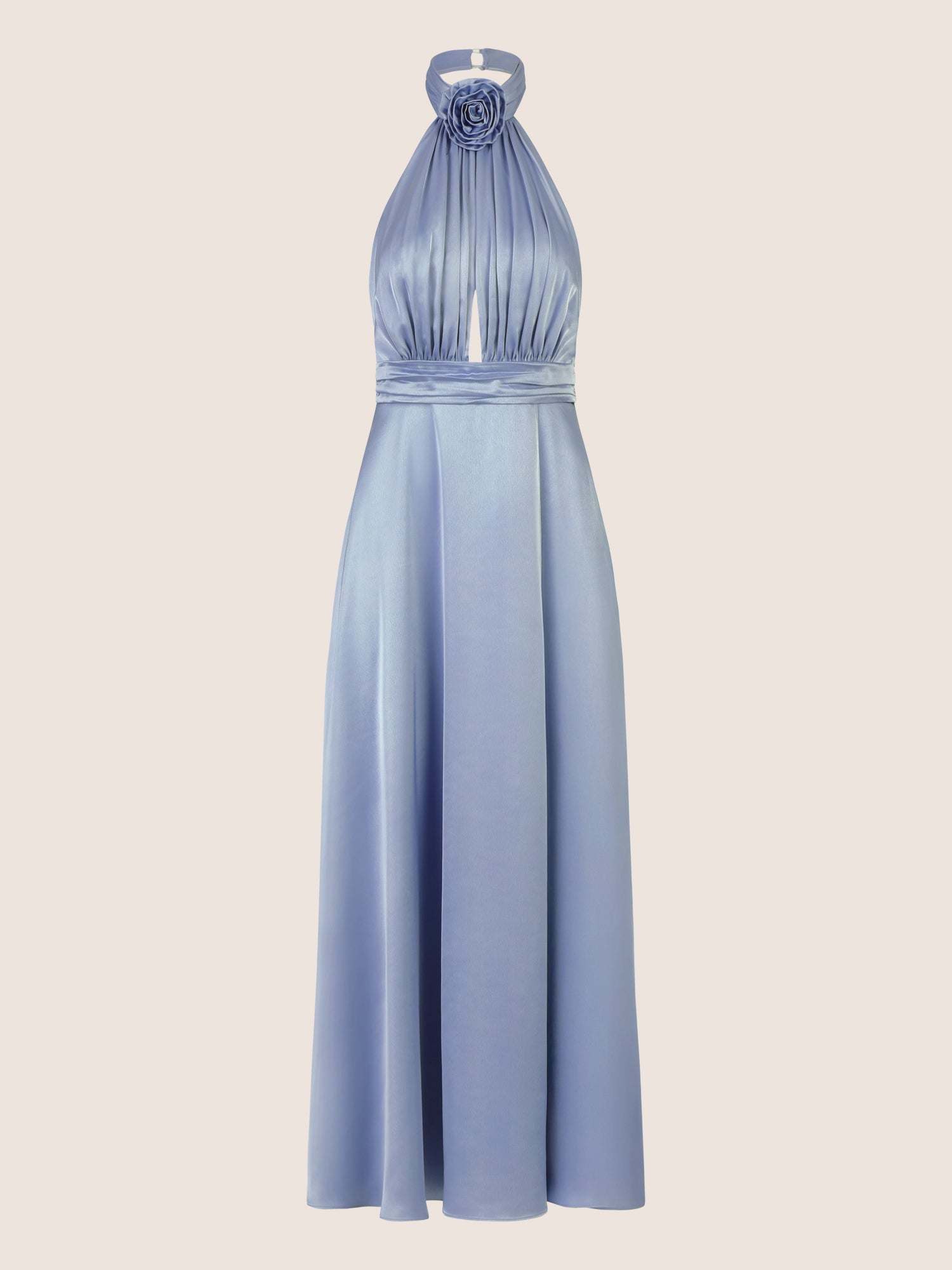 APART Elegantes Satin-Maxikleid mit Rosendetail | rauchblau