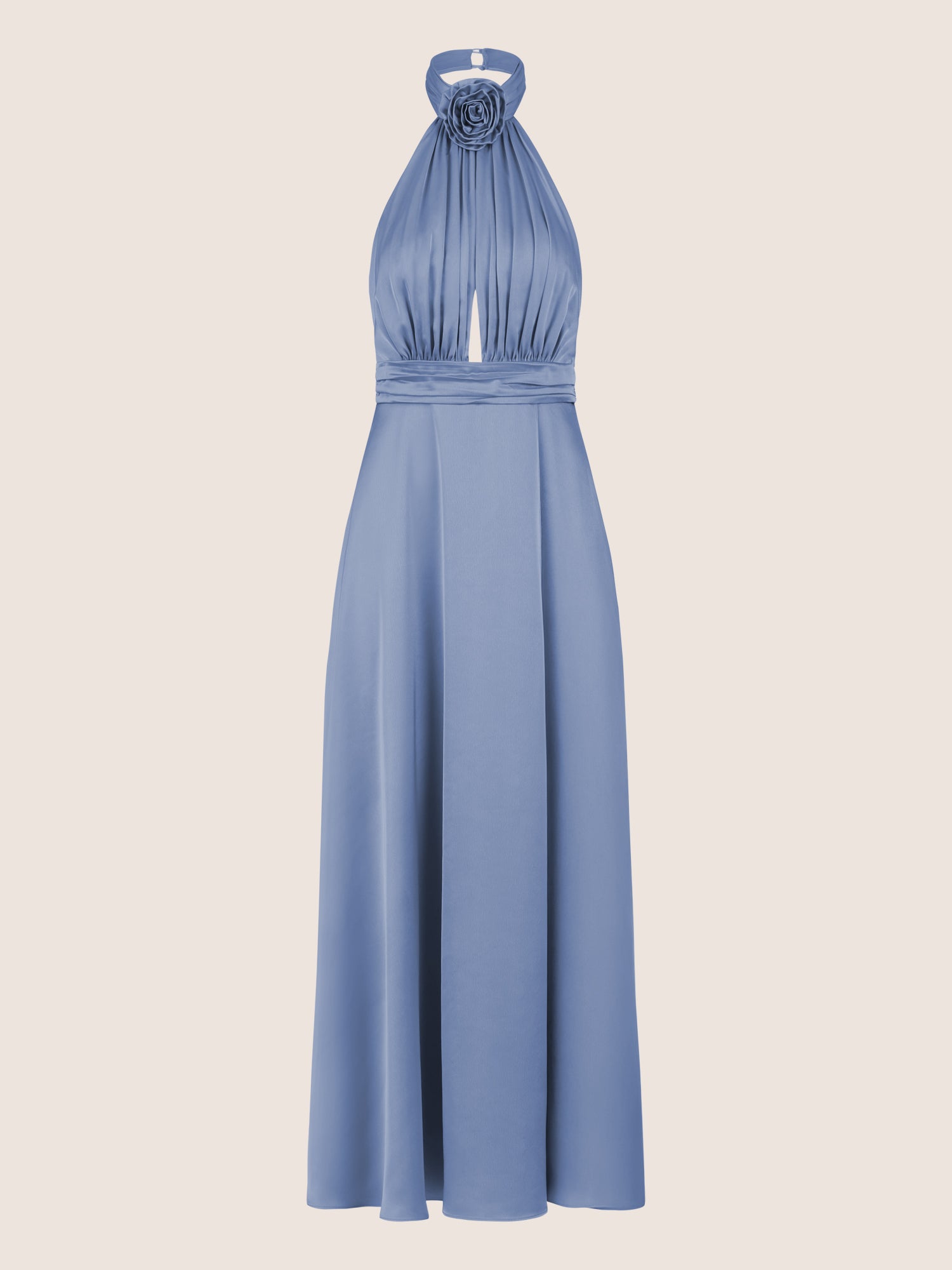 APART Elegantes Satin-Maxikleid mit Rosendetail | rauchblau