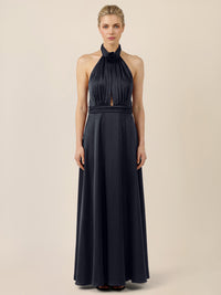 APART Elegantes Satin-Maxikleid mit Rosendetail | nachtblau