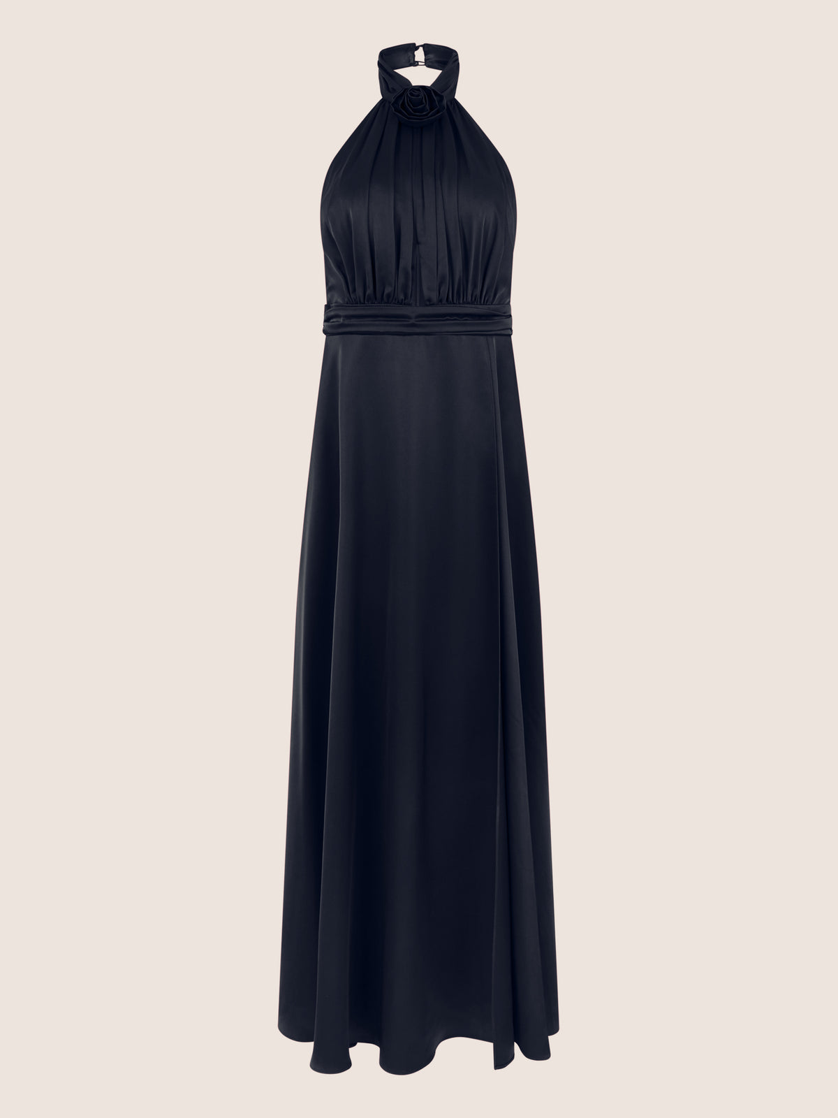 APART Elegantes Satin-Maxikleid mit Rosendetail | nachtblau