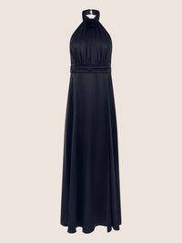 APART Elegantes Satin-Maxikleid mit Rosendetail | nachtblau