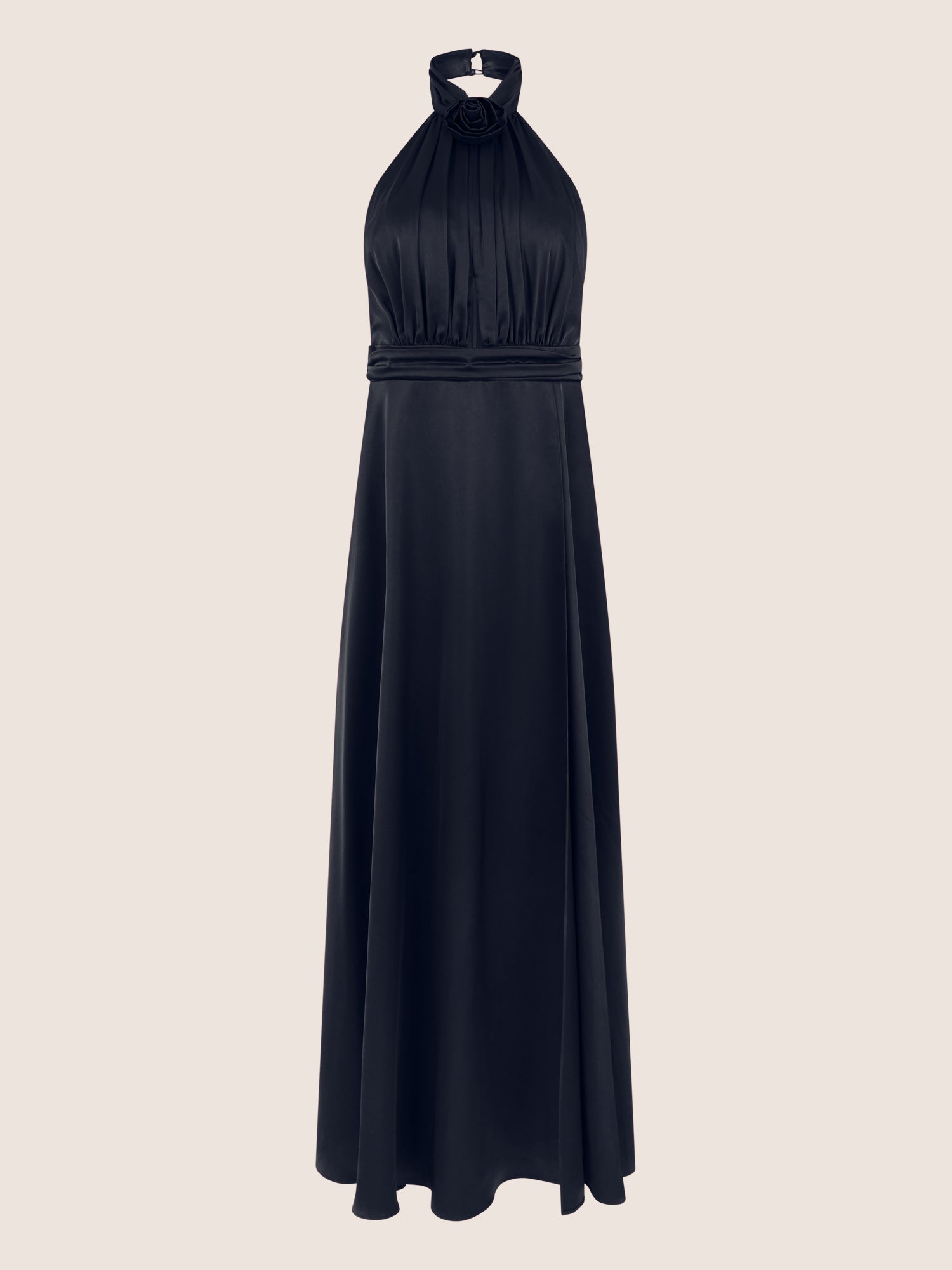 APART Elegantes Satin-Maxikleid mit Rosendetail | nachtblau