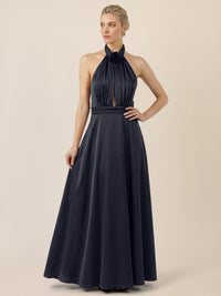 APART Elegantes Satin-Maxikleid mit Rosendetail | nachtblau