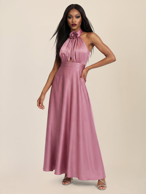 APART Elegantes Satin-Maxikleid mit Rosendetail | rosé image 1