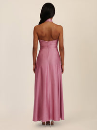 APART Elegantes Satin-Maxikleid mit Rosendetail | rosé