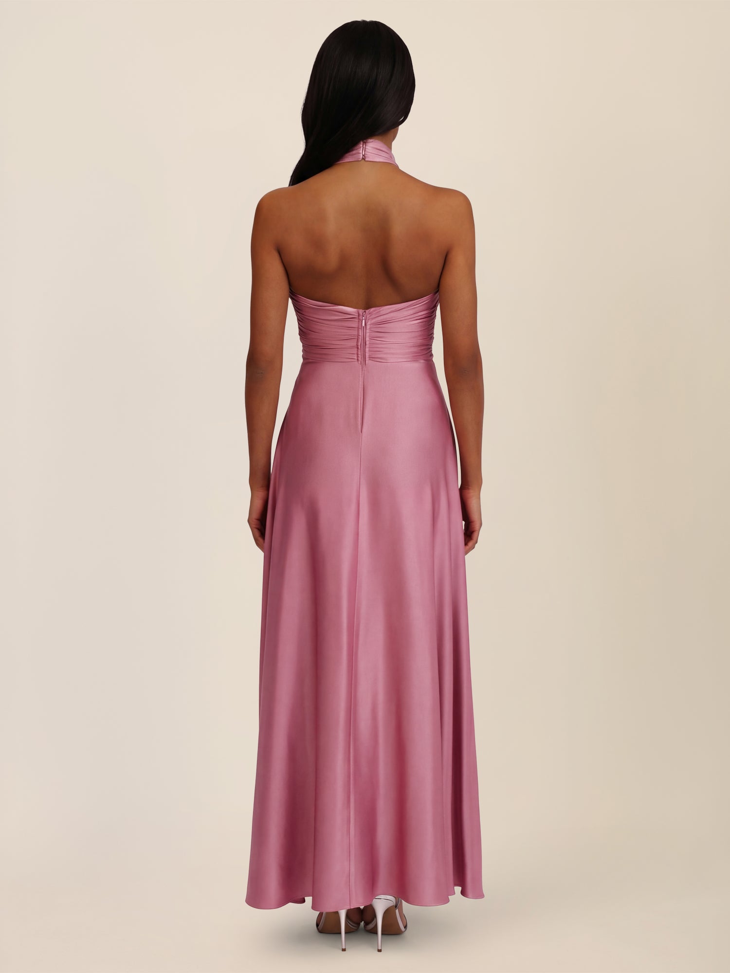 APART Elegantes Satin-Maxikleid mit Rosendetail | rosé