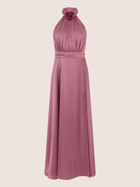 APART Elegantes Satin-Maxikleid mit Rosendetail | rosé