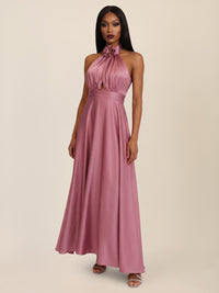 APART Elegantes Satin-Maxikleid mit Rosendetail | rosé