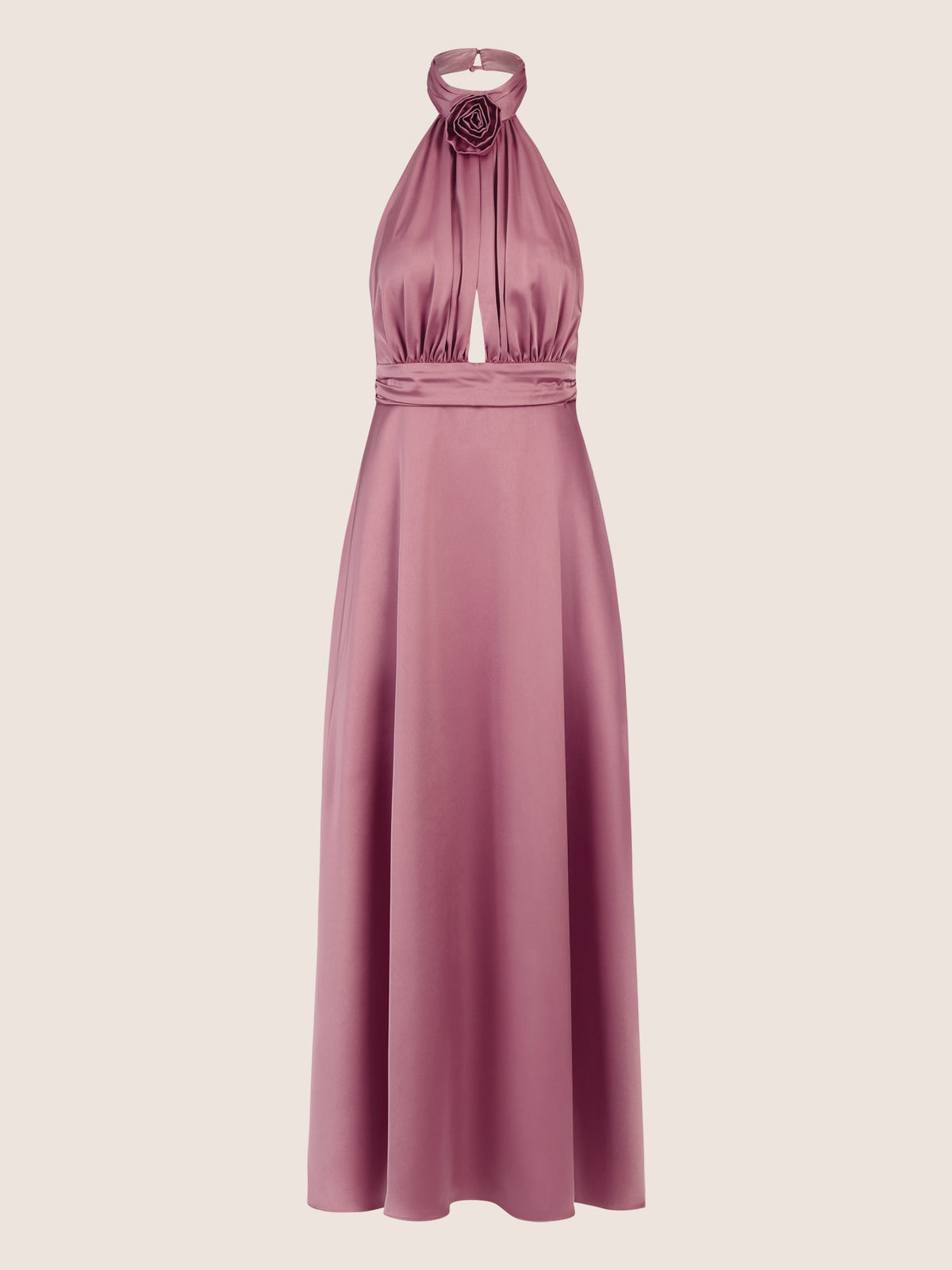 APART Elegantes Satin-Maxikleid mit Rosendetail | rosé