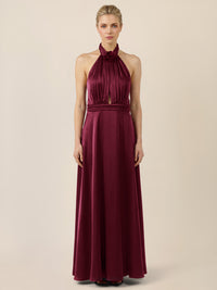 APART Elegantes Satin-Maxikleid mit Rosendetail | weinrot