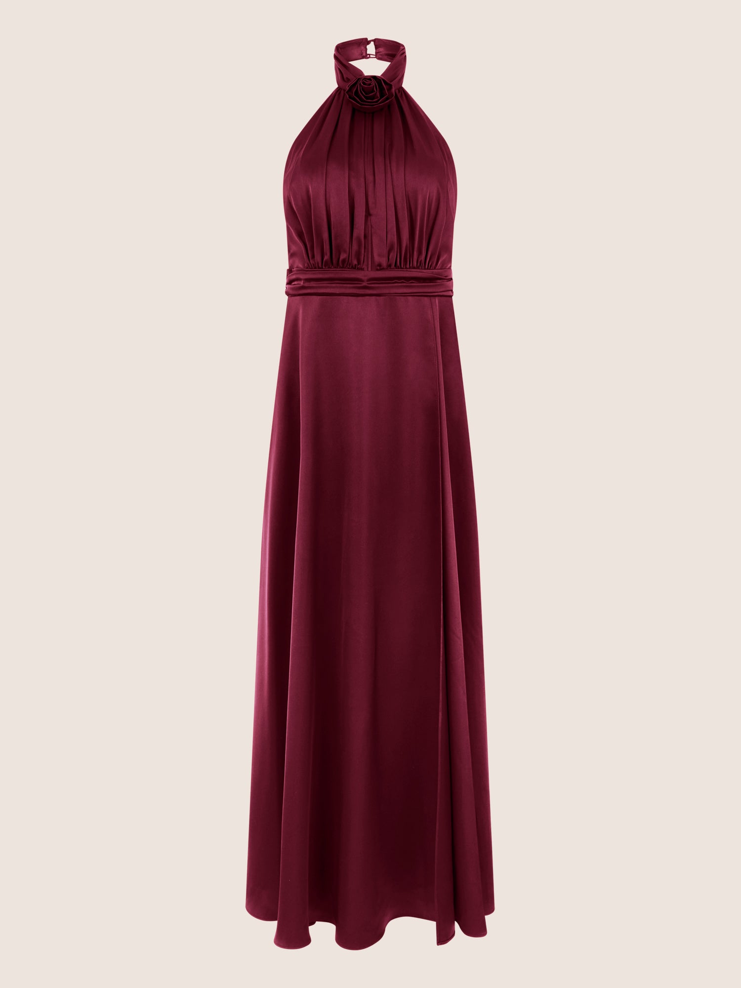 APART Elegantes Satin-Maxikleid mit Rosendetail | weinrot
