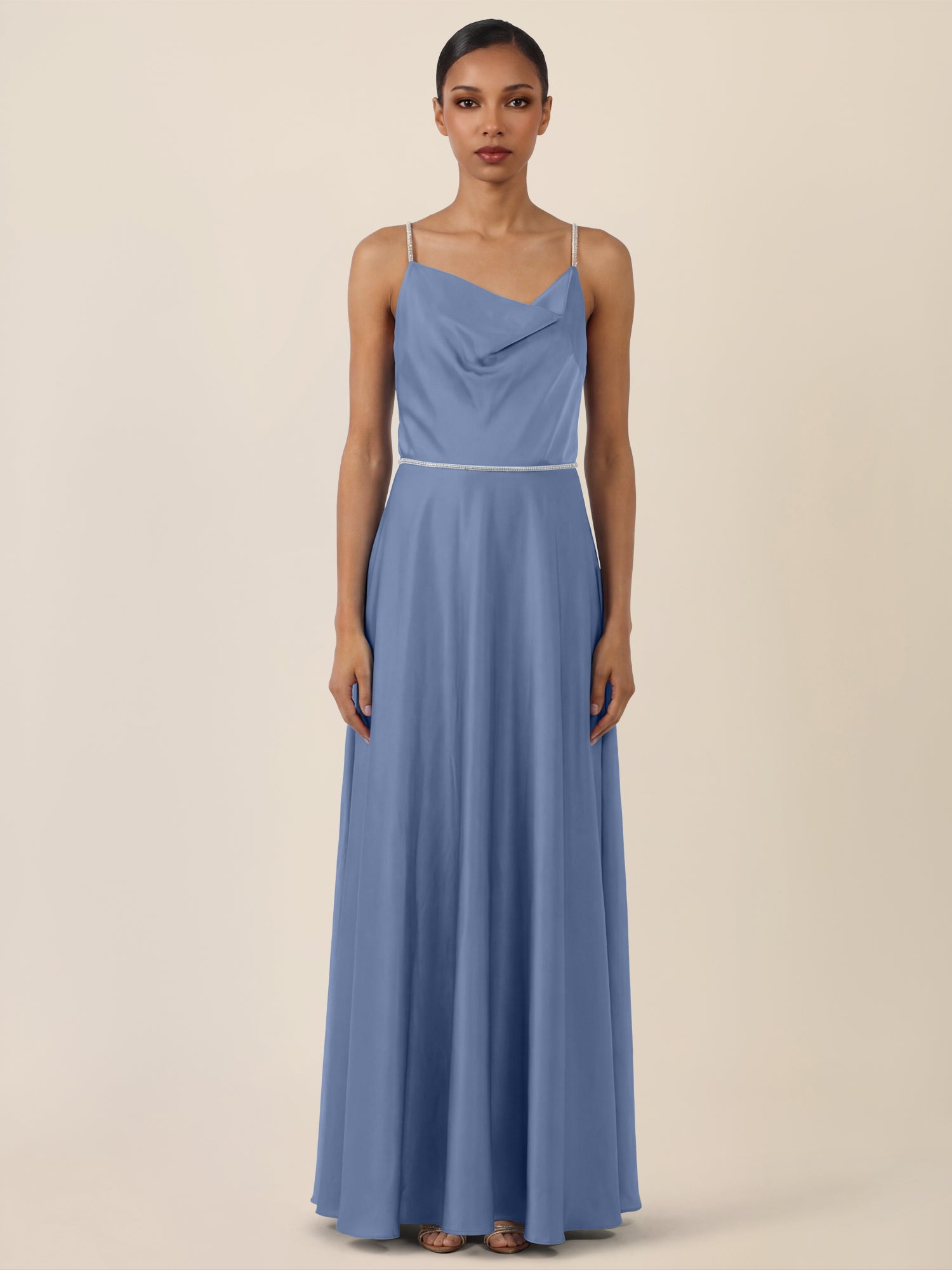 APART Abendkleid mit Glitzerträgern | rauchblau