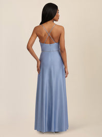 APART Abendkleid mit Glitzerträgern | rauchblau