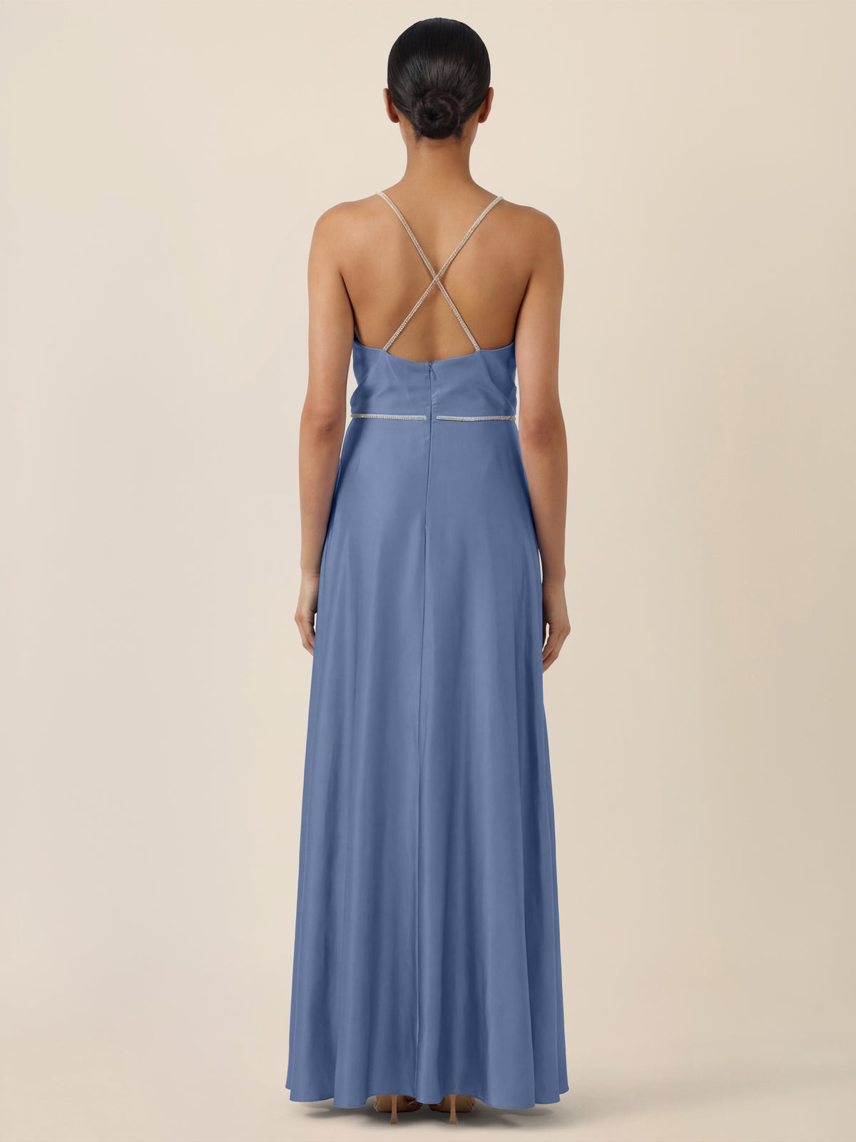 APART Abendkleid mit Glitzerträgern | rauchblau