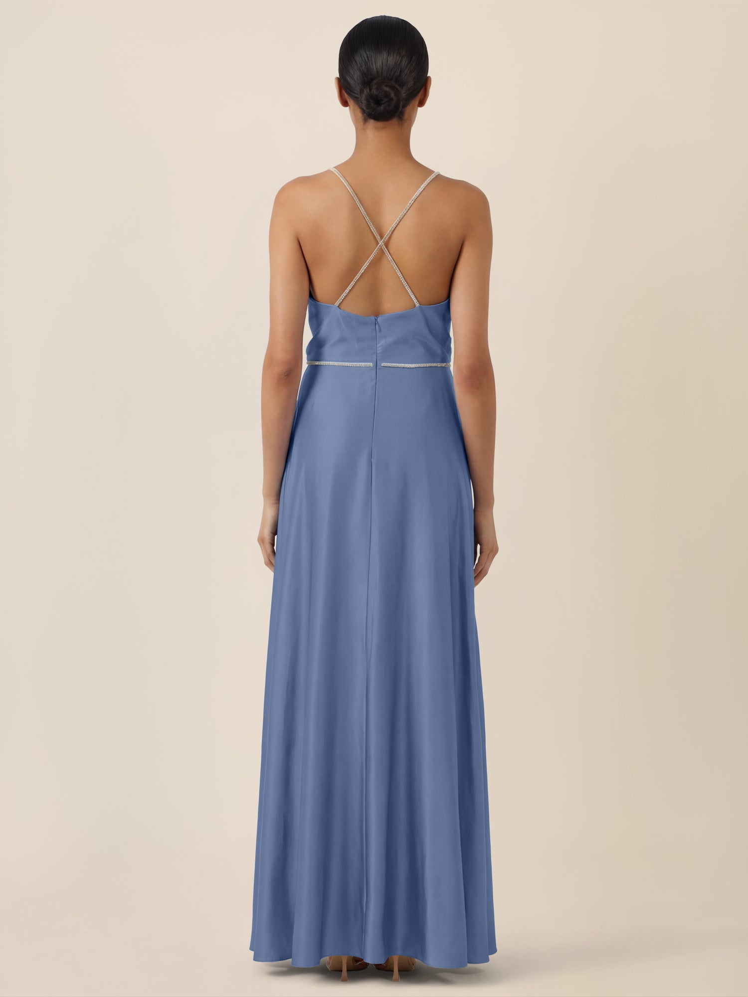 APART Abendkleid mit Glitzerträgern | rauchblau