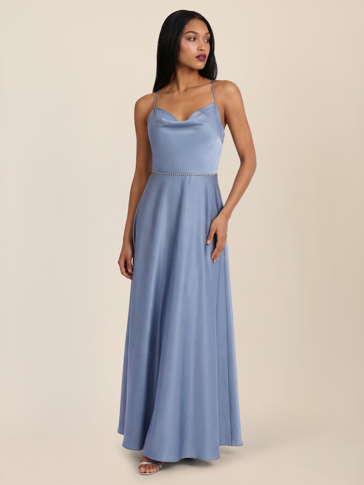 APART Abendkleid mit Glitzerträgern | rauchblau