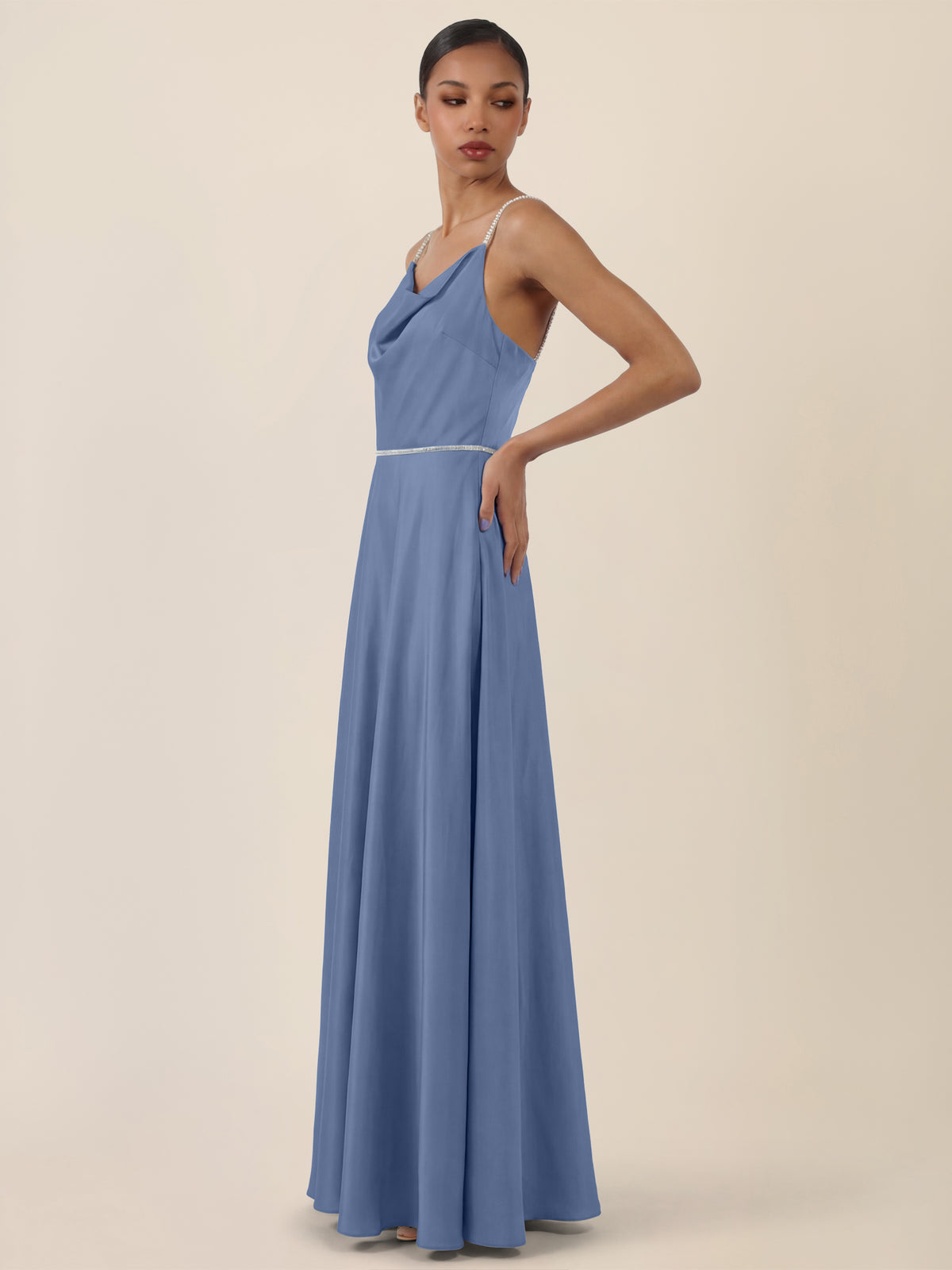 APART Abendkleid mit Glitzerträgern | rauchblau