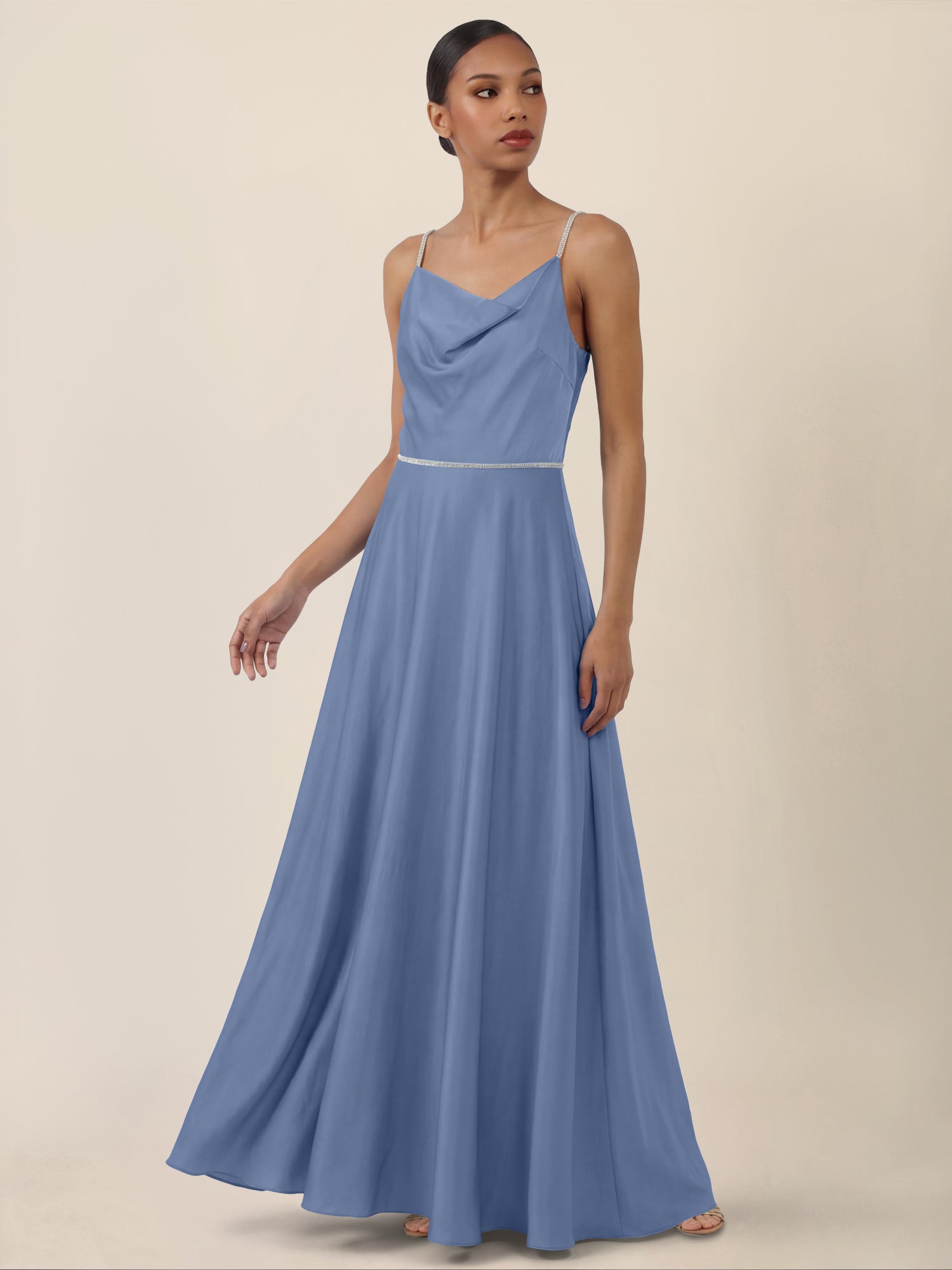 APART Abendkleid mit Glitzerträgern | rauchblau