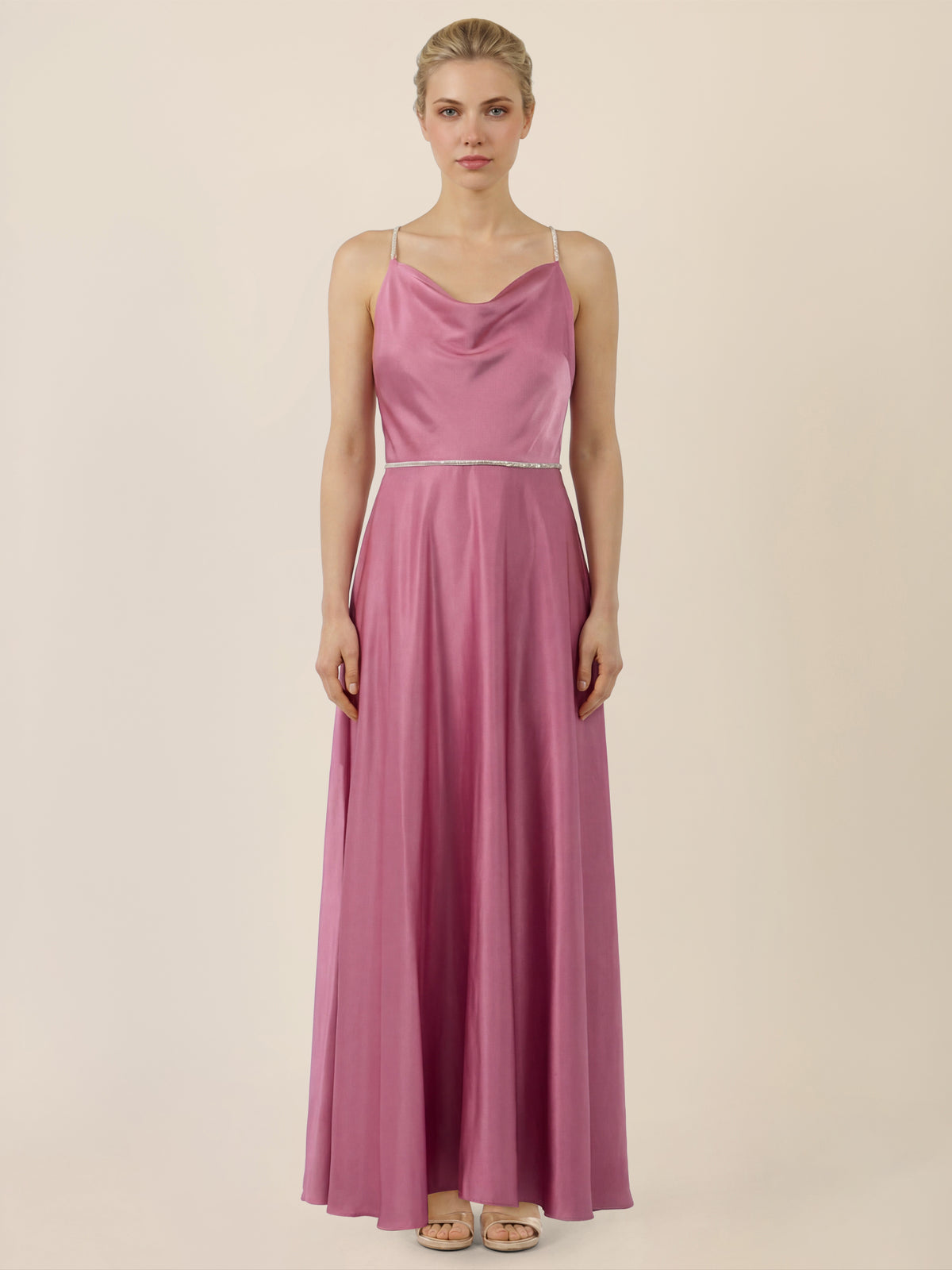 APART Abendkleid mit Glitzerträgern | rosé