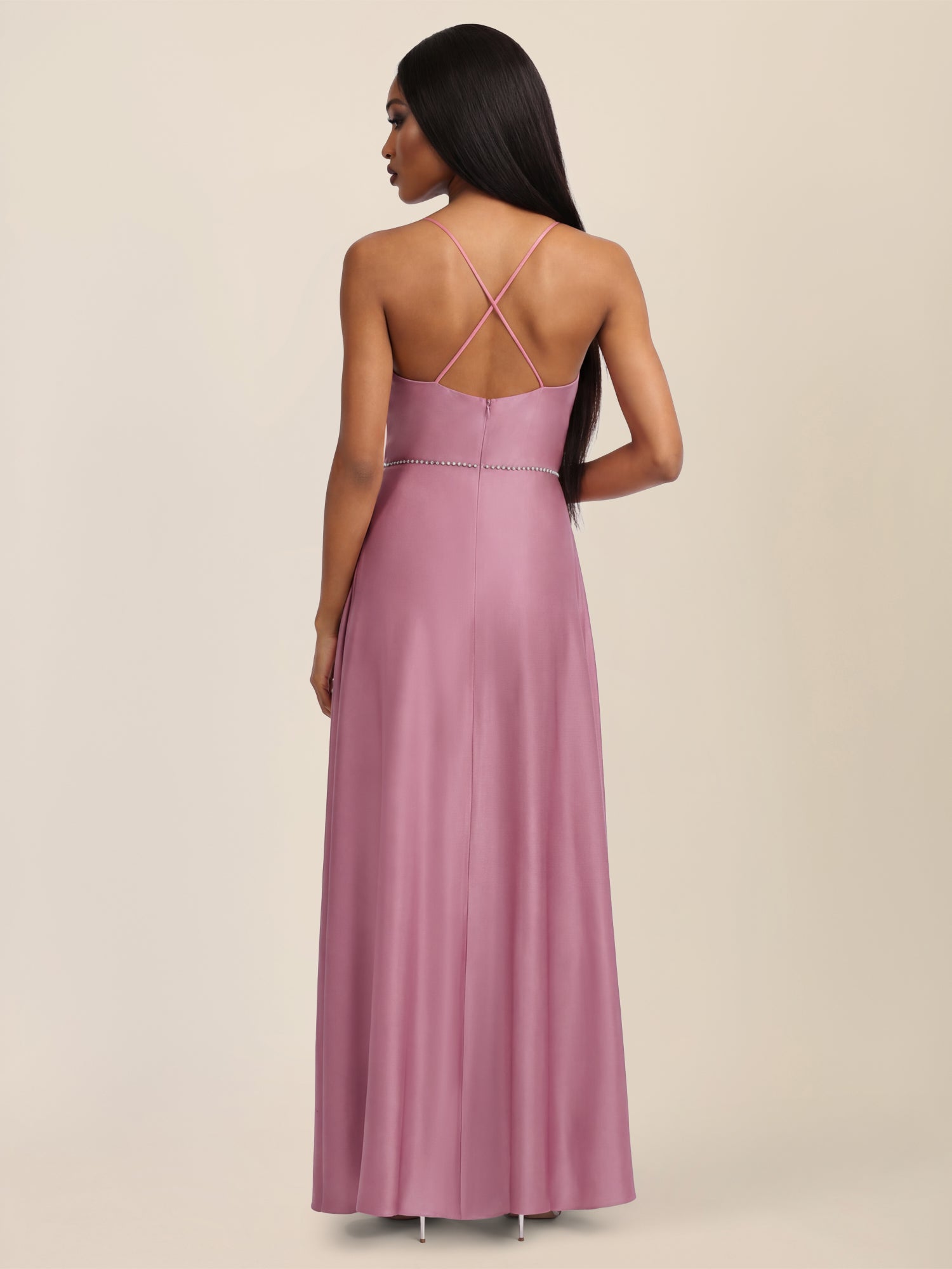 APART Abendkleid mit Glitzerträgern | rosé