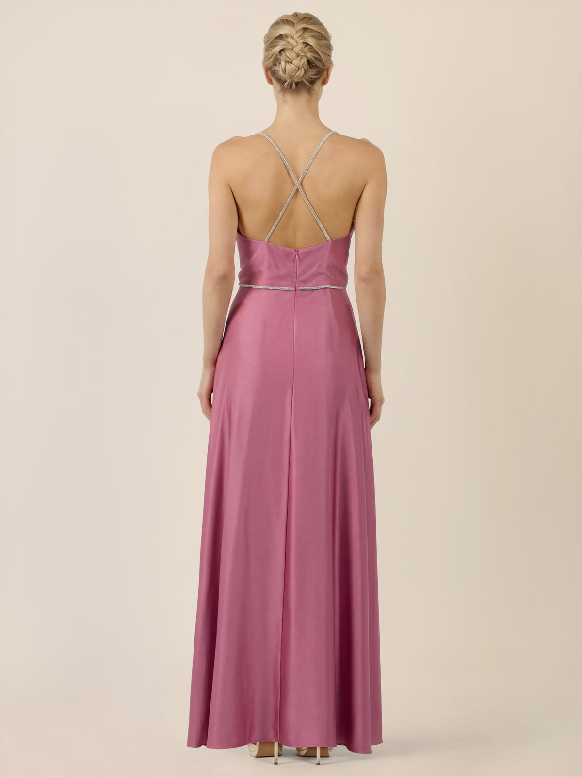 APART Abendkleid mit Glitzerträgern | rosé