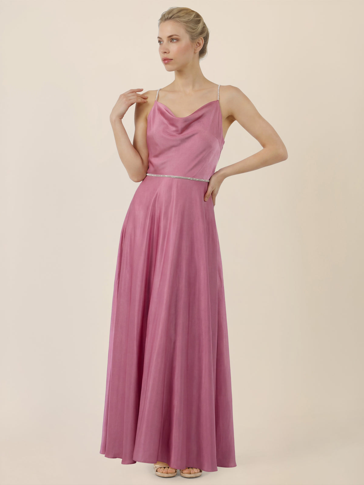 APART Abendkleid mit Glitzerträgern | rosé