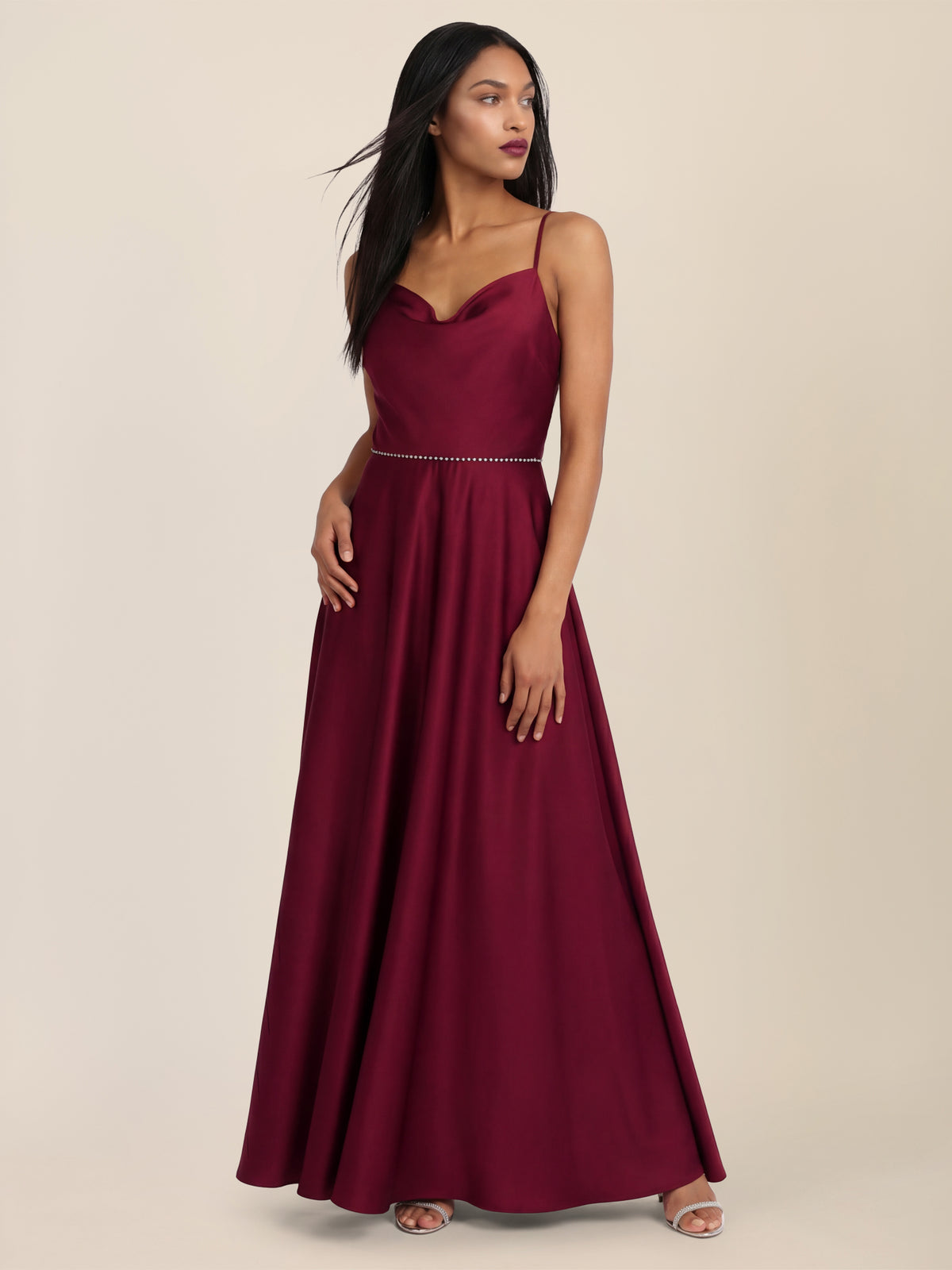 APART Abendkleid mit Glitzerträgern | weinrot
