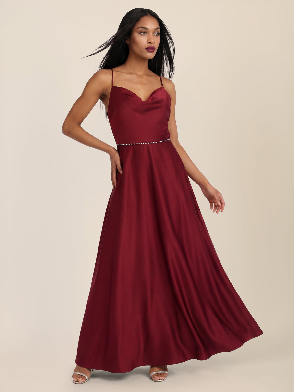 APART Abendkleid mit Glitzerträgern | weinrot