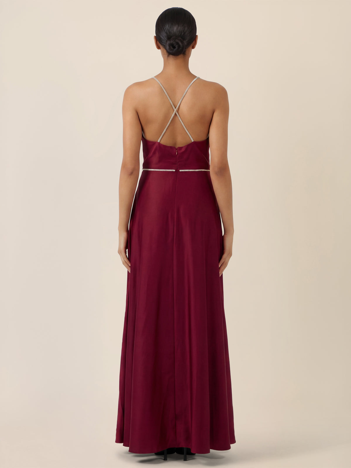 APART Abendkleid mit Glitzerträgern | weinrot