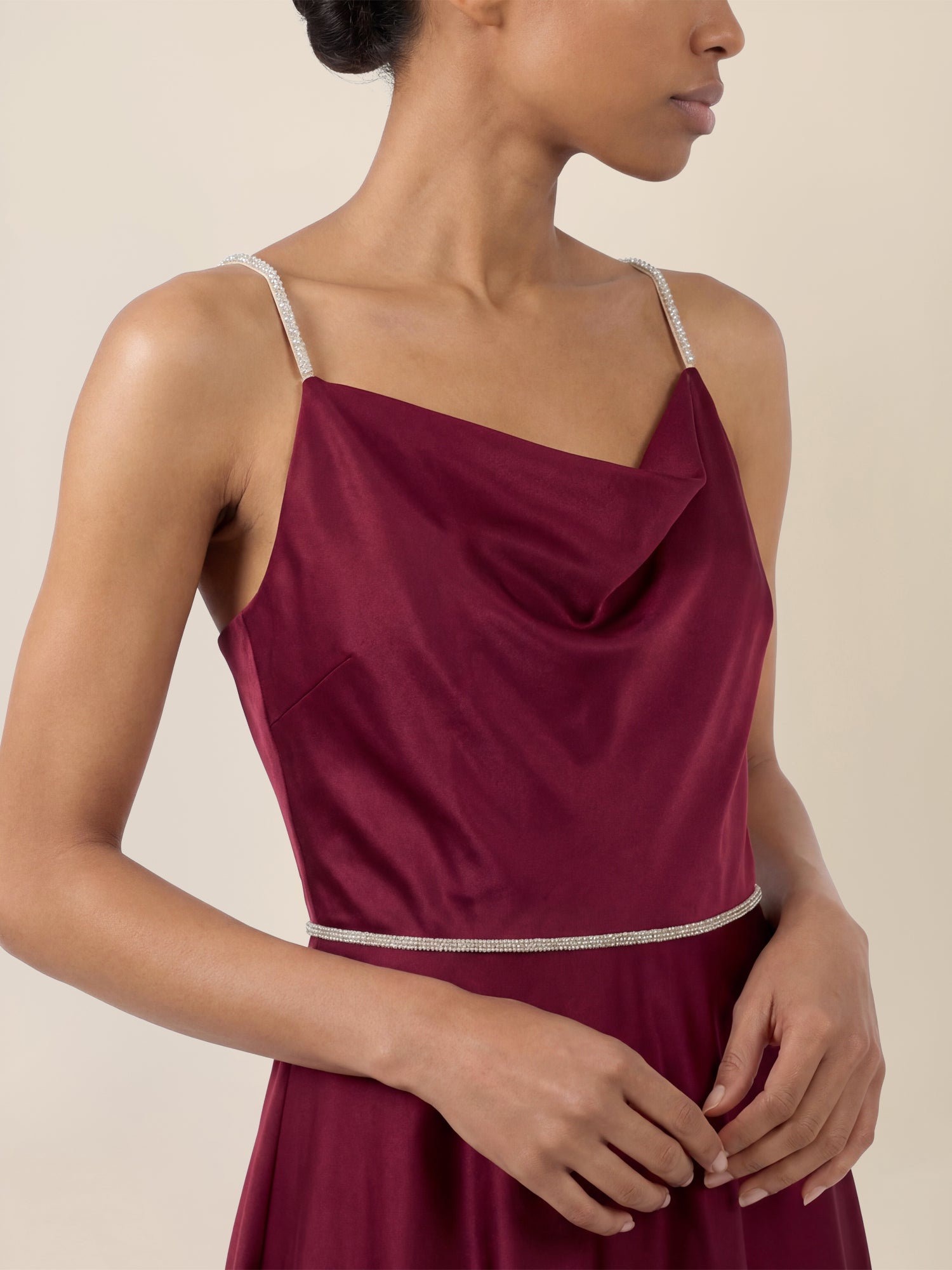 APART Abendkleid mit Glitzerträgern | weinrot