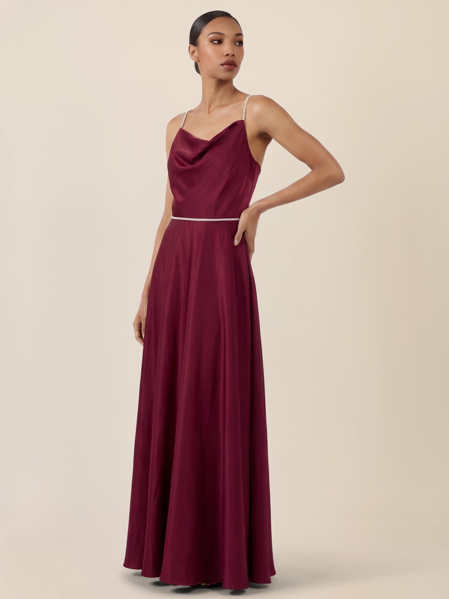 APART Abendkleid mit Glitzerträgern | weinrot