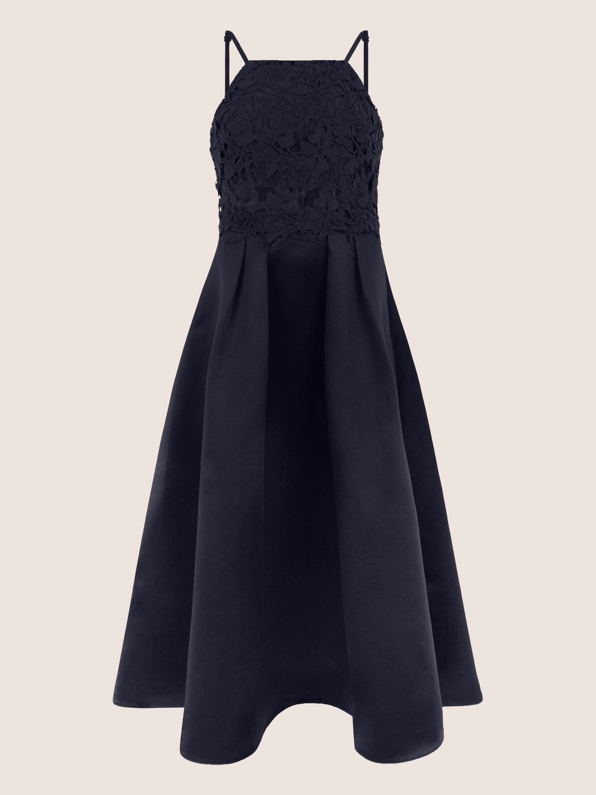 APART Satinkleid mit A-Linienrock und Spaghettiträgern | nachtblau