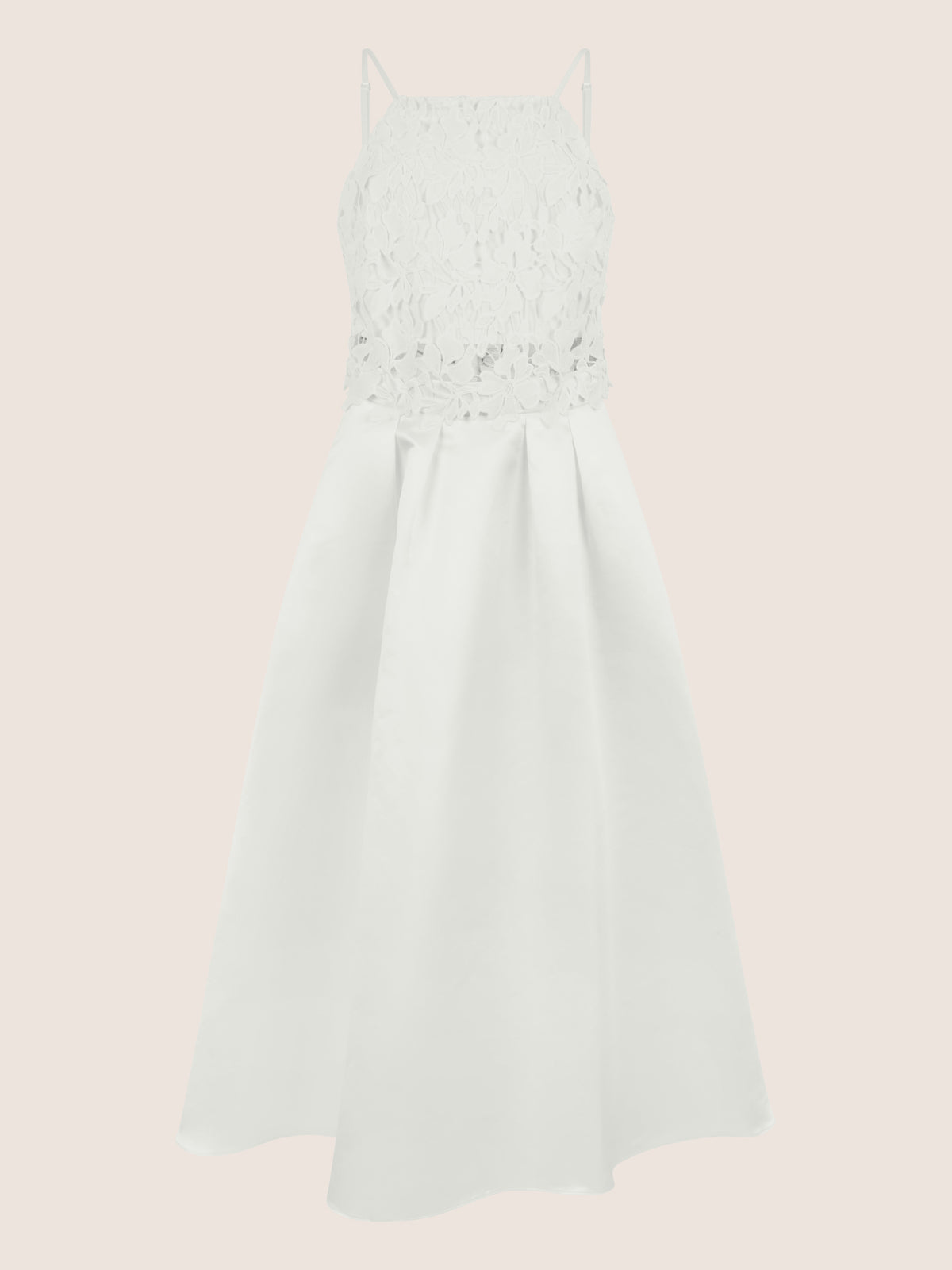 APART Satinkleid mit A-Linienrock und Spaghettiträgern | creme