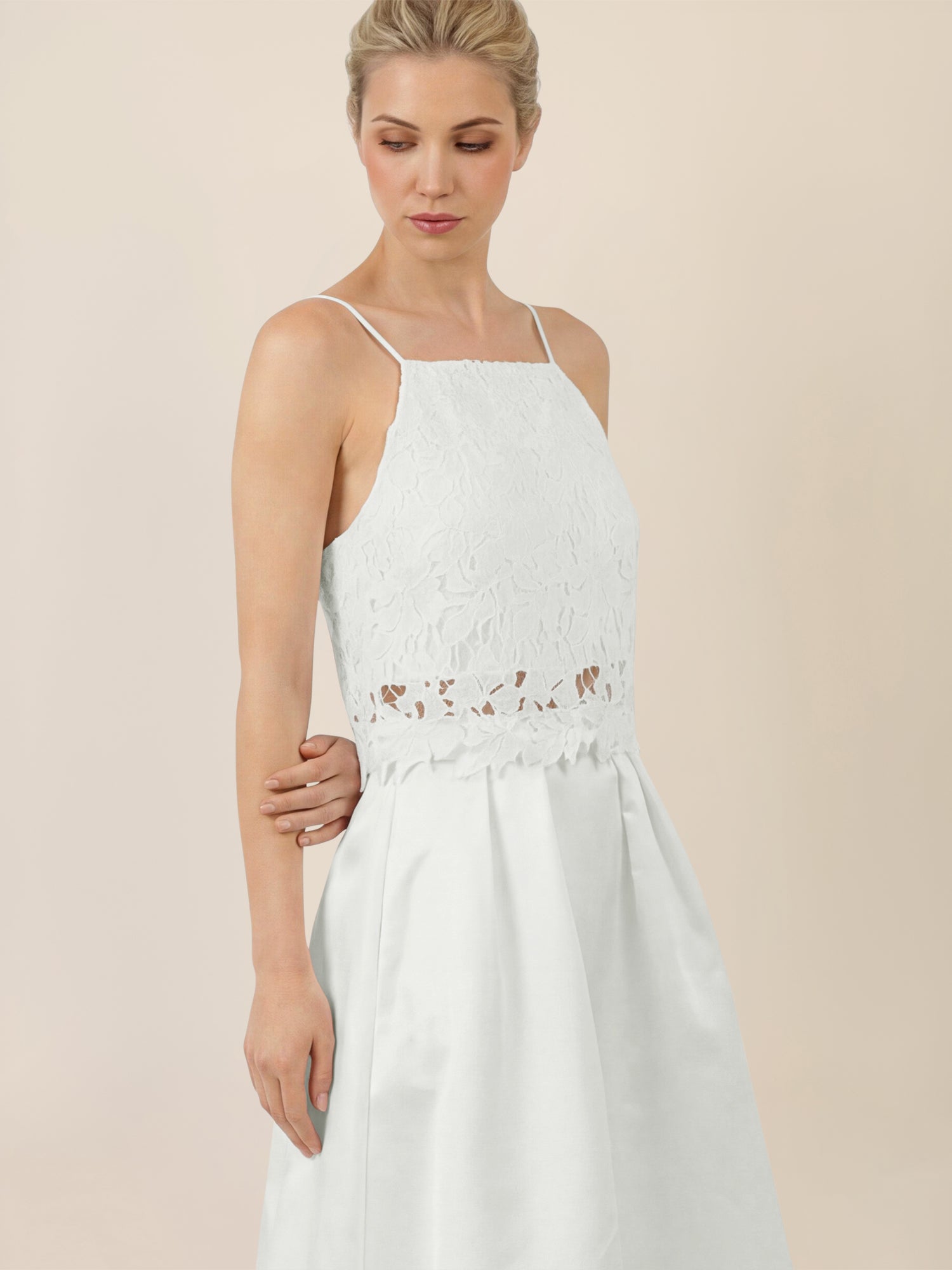 APART Satinkleid mit A-Linienrock und Spaghettiträgern | creme