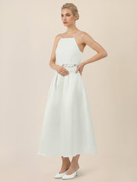 APART Satinkleid mit A-Linienrock und Spaghettiträgern | creme