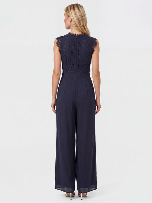 APART Abendoverall mit Spitzentop und weitem Bein | nachtblau image 1