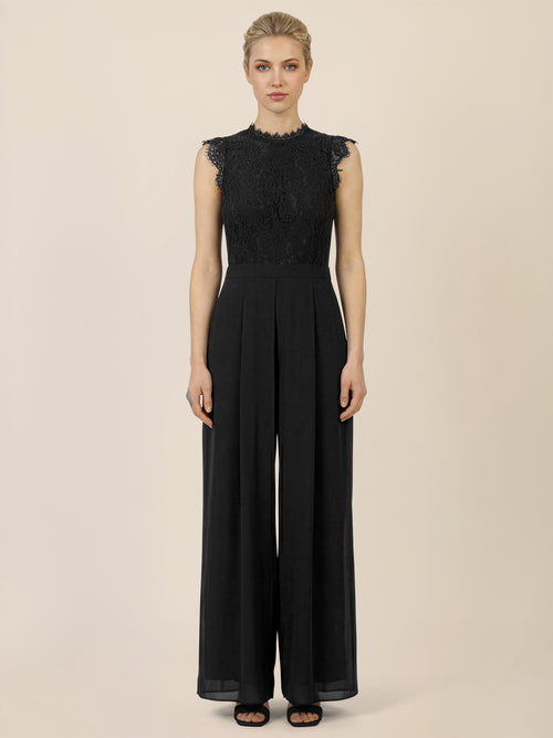 APART Abendoverall mit Spitzentop und weitem Bein | schwarz image 1