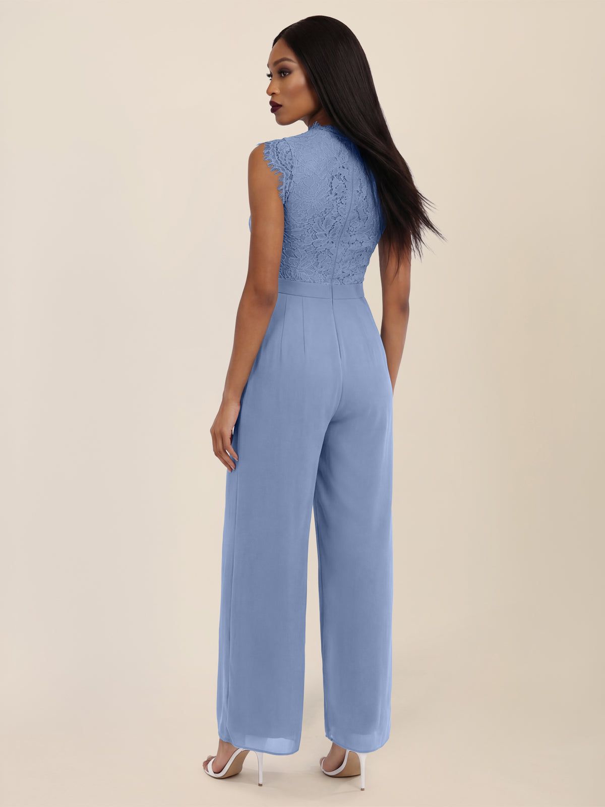 APART Abendoverall mit Spitzentop und weitem Bein | rauchblau