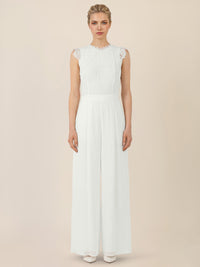 APART Abendoverall mit Spitzentop und weitem Bein | creme