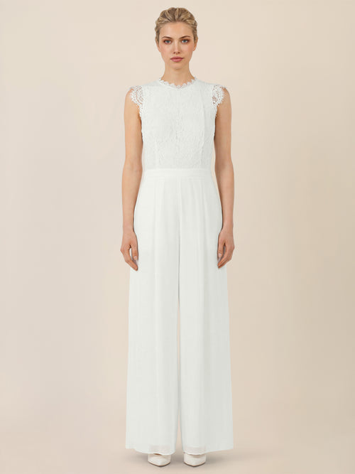 APART Abendoverall mit Spitzentop und weitem Bein | creme image 1