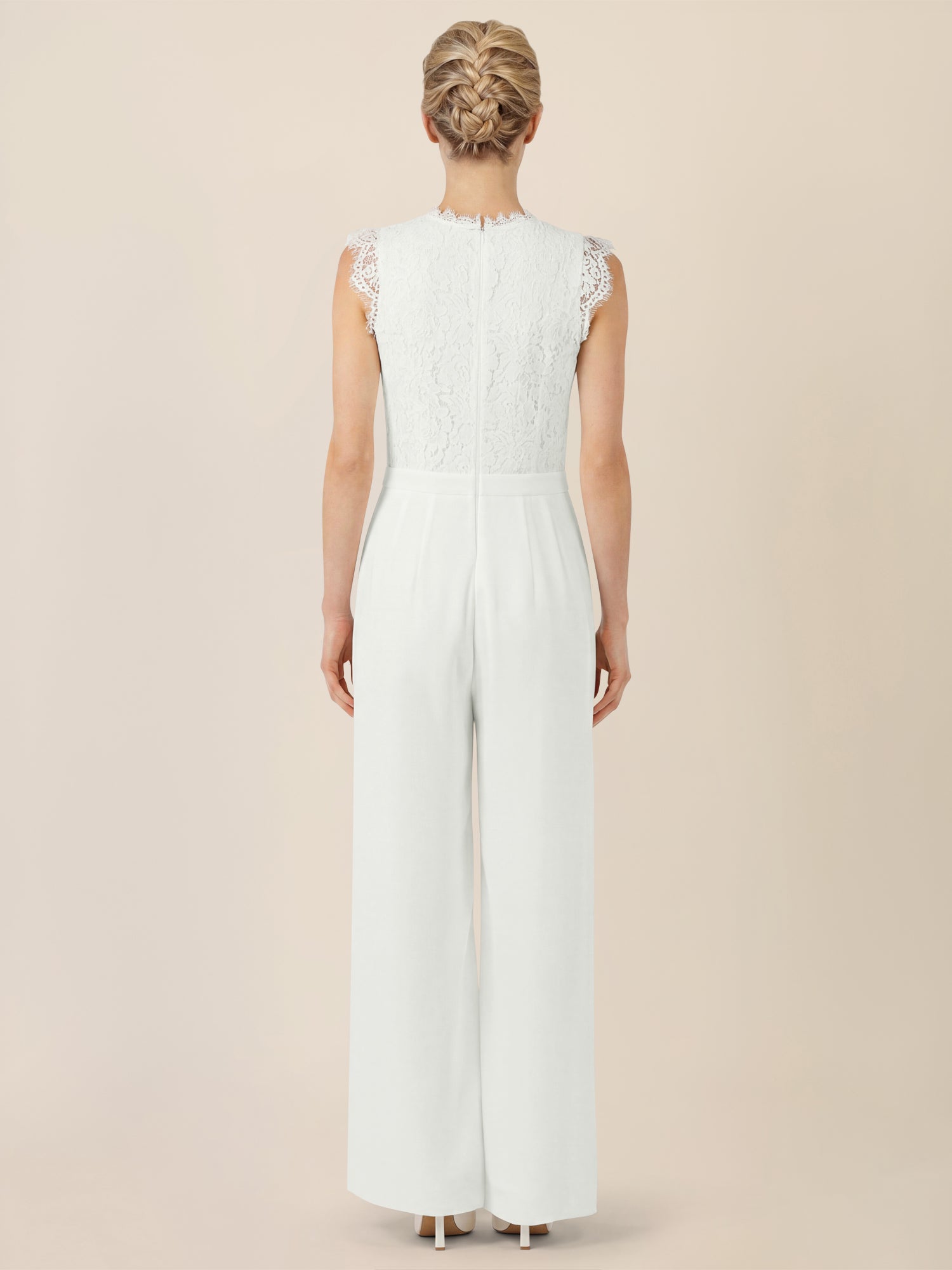 APART Abendoverall mit Spitzentop und weitem Bein | creme