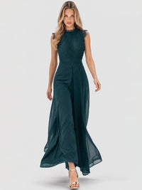 APART Abendoverall mit Spitzentop und weitem Bein | emerald