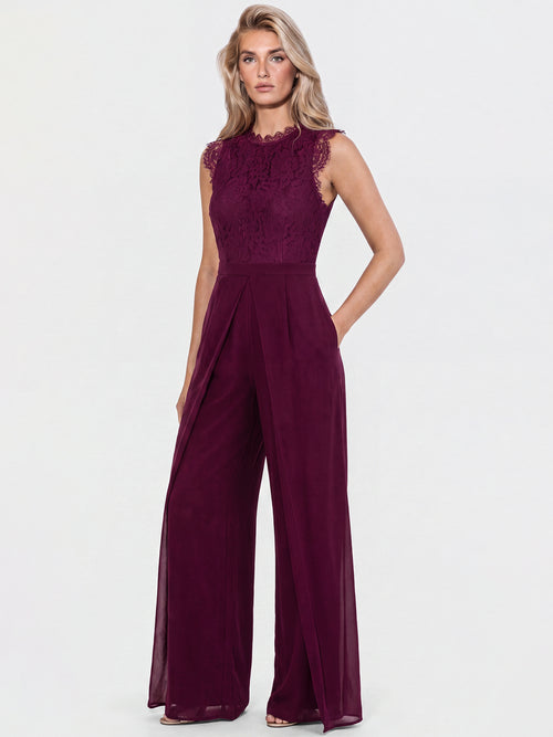 APART Abendoverall mit Spitzentop und weitem Bein | weinrot image 1