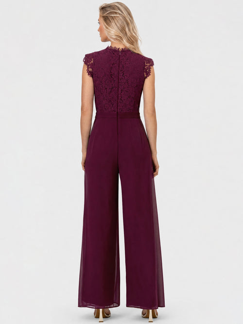 APART Abendoverall mit Spitzentop und weitem Bein | weinrot image 1