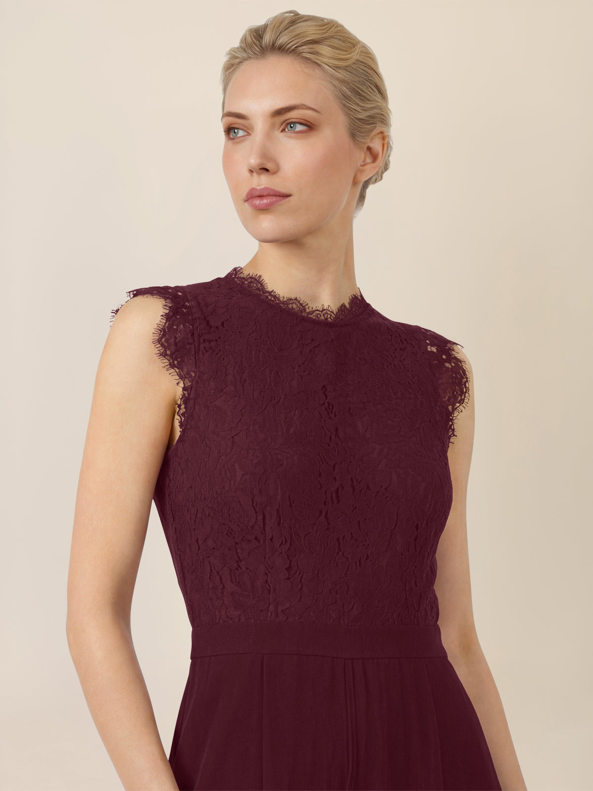 APART Abendoverall mit Spitzentop und weitem Bein | weinrot