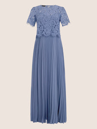 APART Elegantes Maxikleid mit Spitzenoberteil und Plisseerock | rauchblau