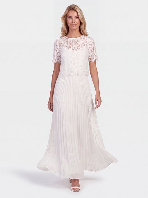 APART Elegantes Maxikleid mit Spitzenoberteil und Plisseerock | creme image 1